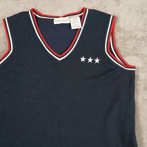 Vintage White Stag Patriotic V-Neck Polo Style Sleeveless Top Size L(12/14) - Picture 2 of 5